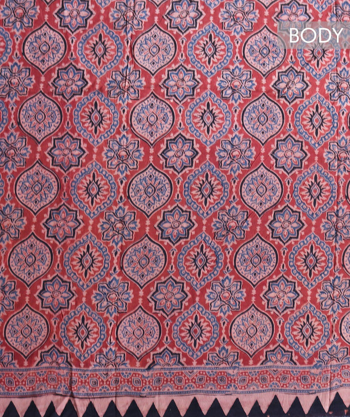Ajrakh cotton Silk hand block printed saree