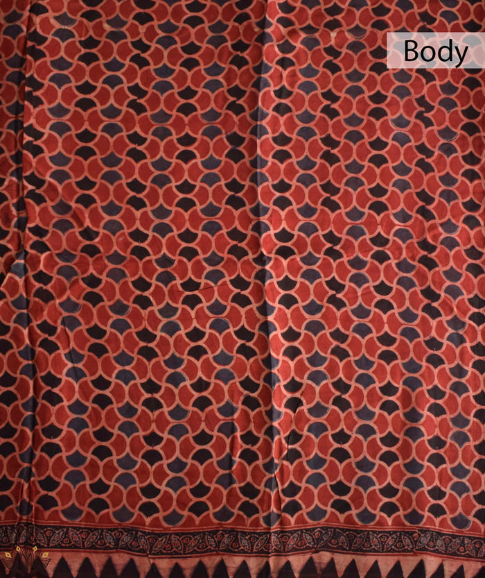 Ajrakh cotton Silk hand block printed saree
