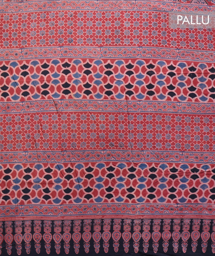 Ajrakh cotton Silk hand block printed saree