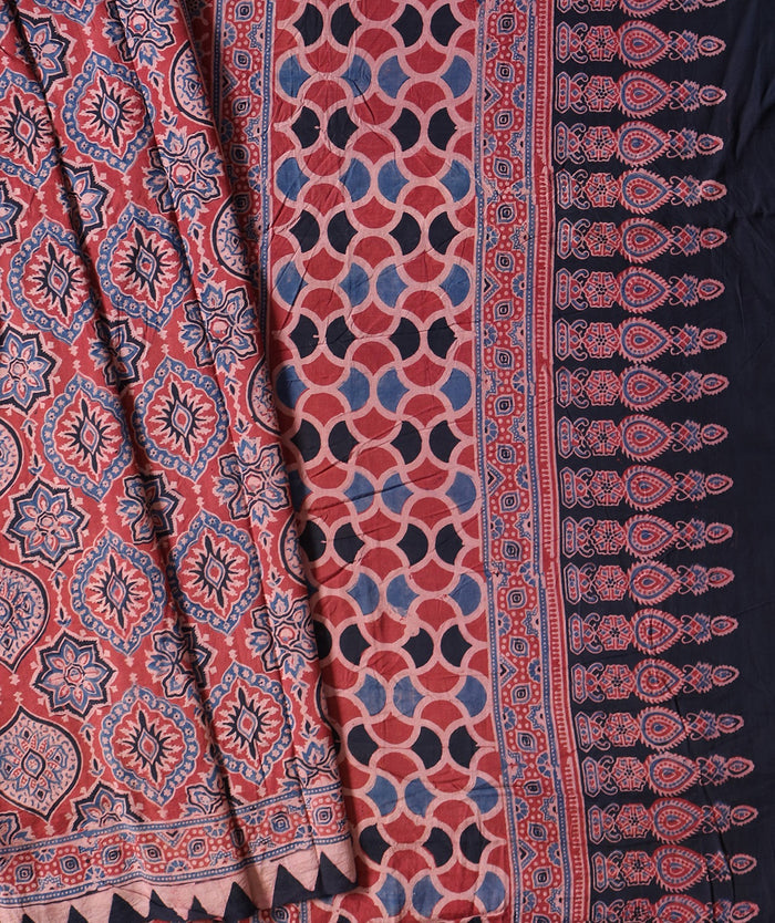 Ajrakh cotton Silk hand block printed saree