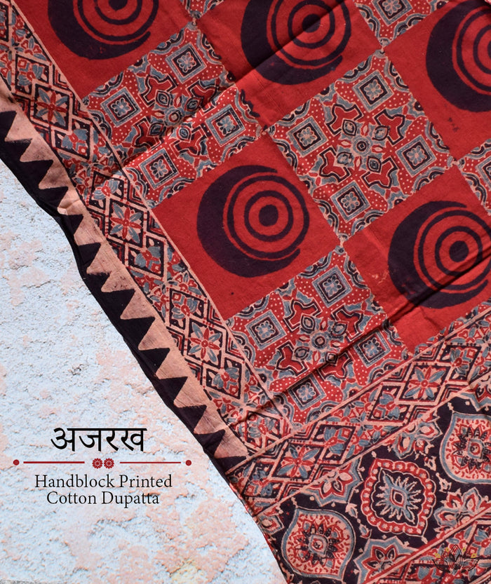 Ajrakh Handblock Printed Cotton Dupatta