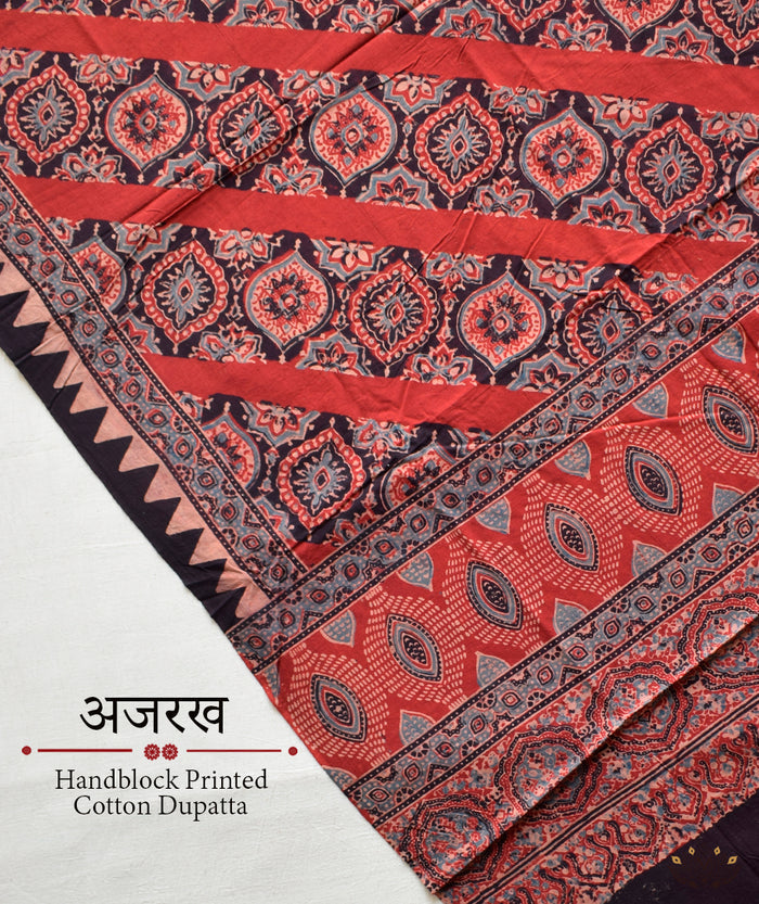 Ajrakh Handblock Printed Cotton Dupatta