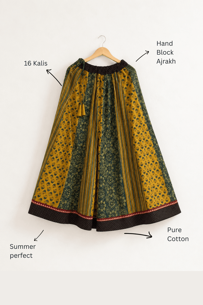 Ajrakh Handblock Printed Kali Skirt
