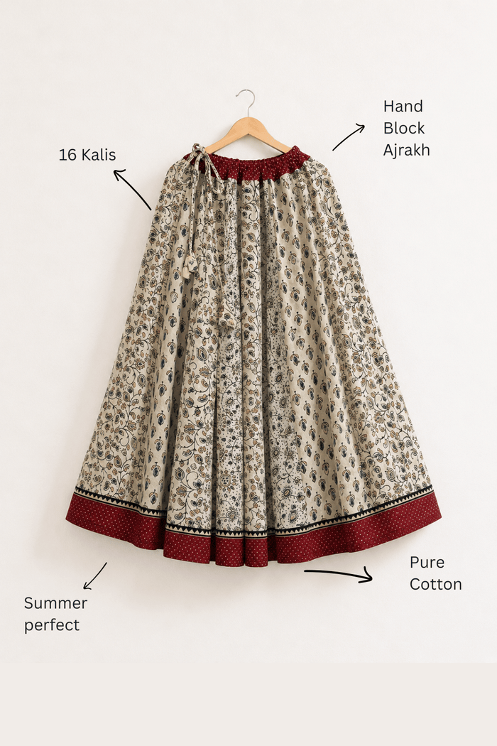 Ajrakh Handblock Printed Kali Skirt