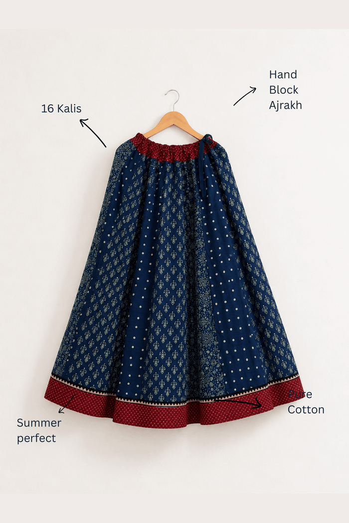 Ajrakh Handblock Printed Kali Skirt