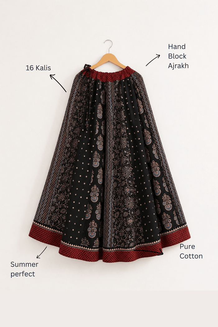Ajrakh Handblock Printed Kali Skirt