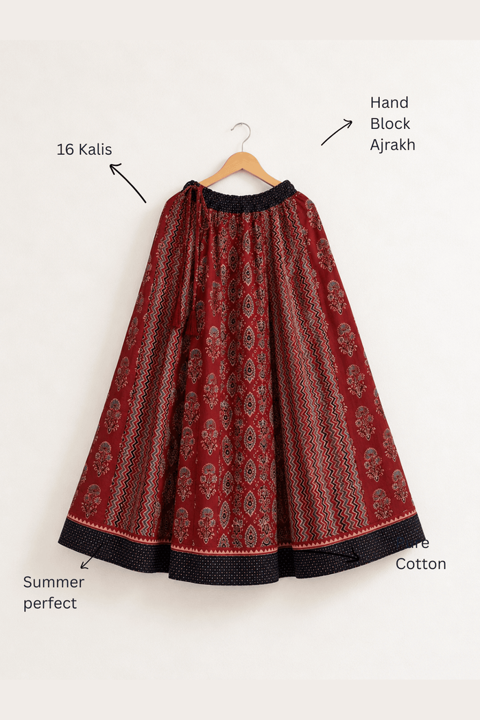 Ajrakh Handblock Printed Kali Skirt