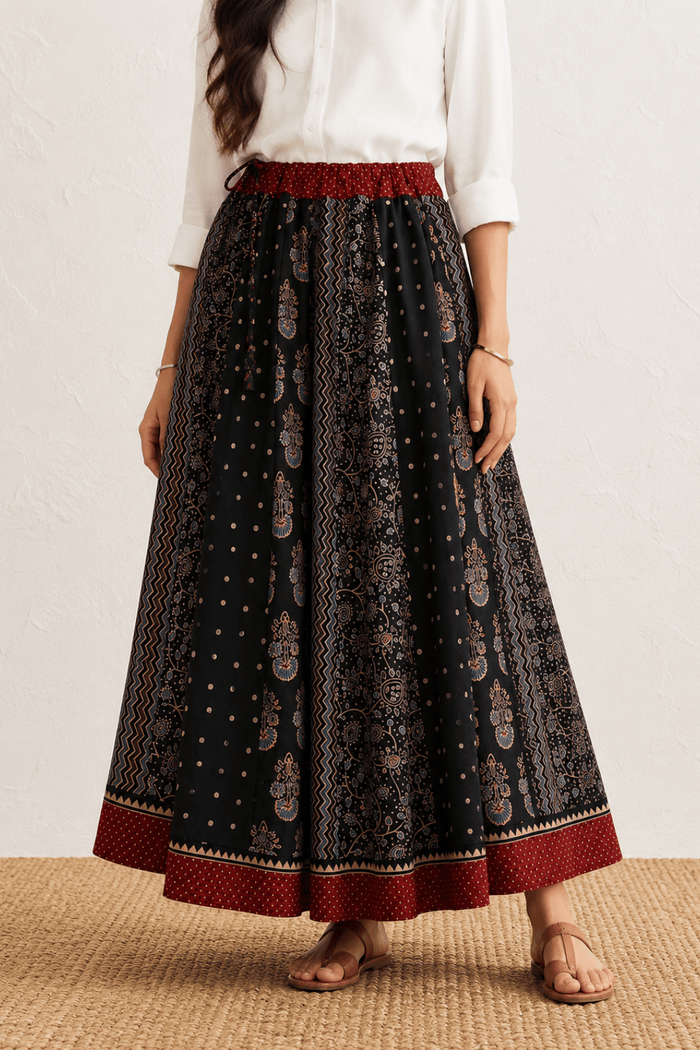 Ajrakh Handblock Printed Kali Skirt