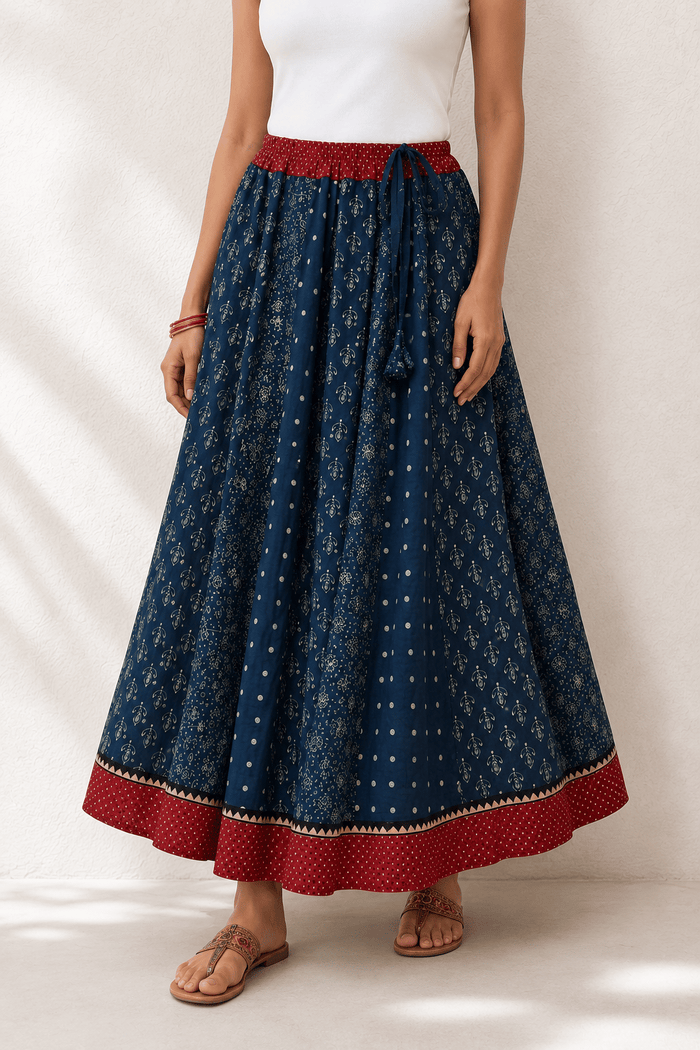 Ajrakh Handblock Printed Kali Skirt