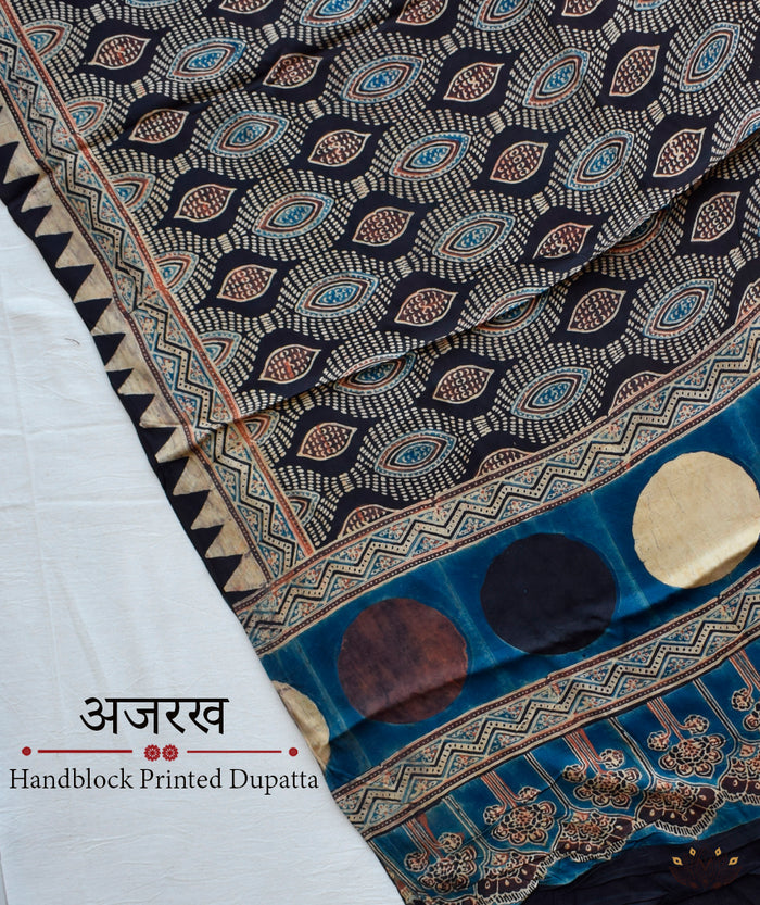 Ajrakh Handblock Printed Modal Silk Dupatta