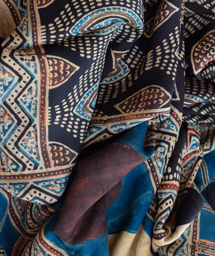 Ajrakh Handblock Printed Modal Silk Dupatta