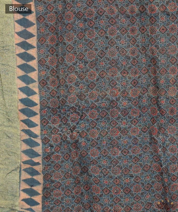 Ajrakh Handwoven Linen handblock printed saree