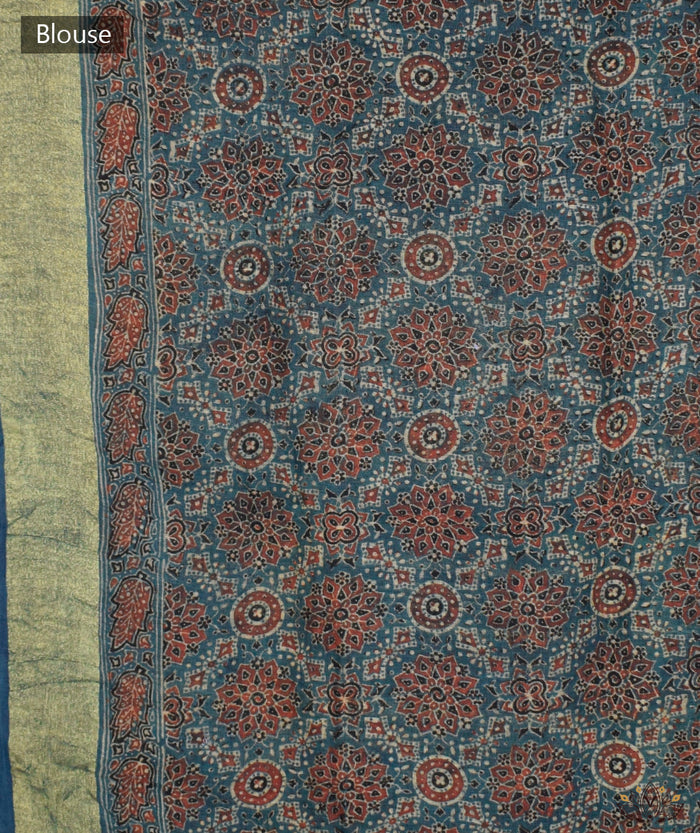 Ajrakh Handwoven Linen handblock printed saree