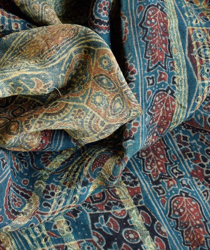 Ajrakh Handwoven Linen handblock printed saree