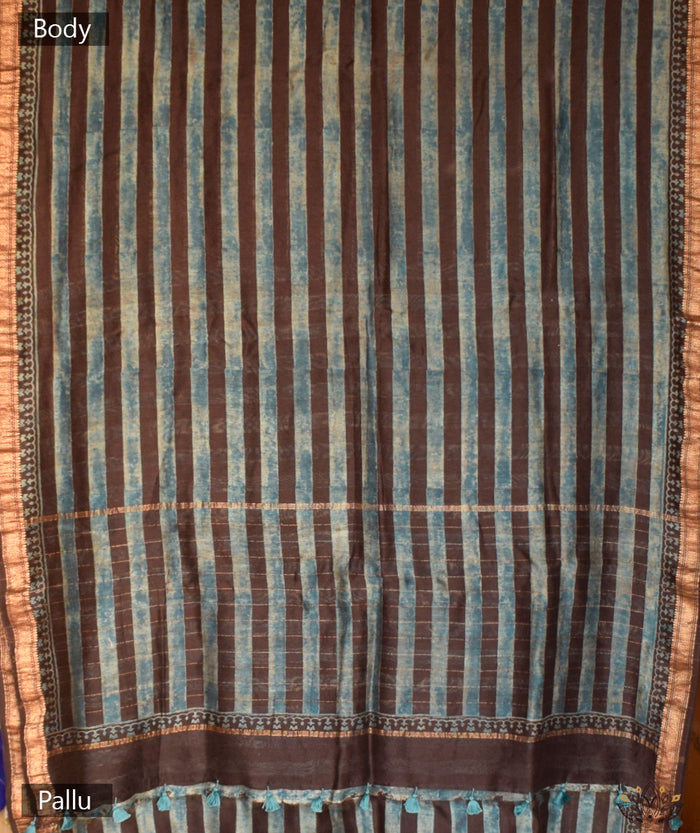 Ajrakh Handwoven Maheshwari cotton silk hand block printed saree