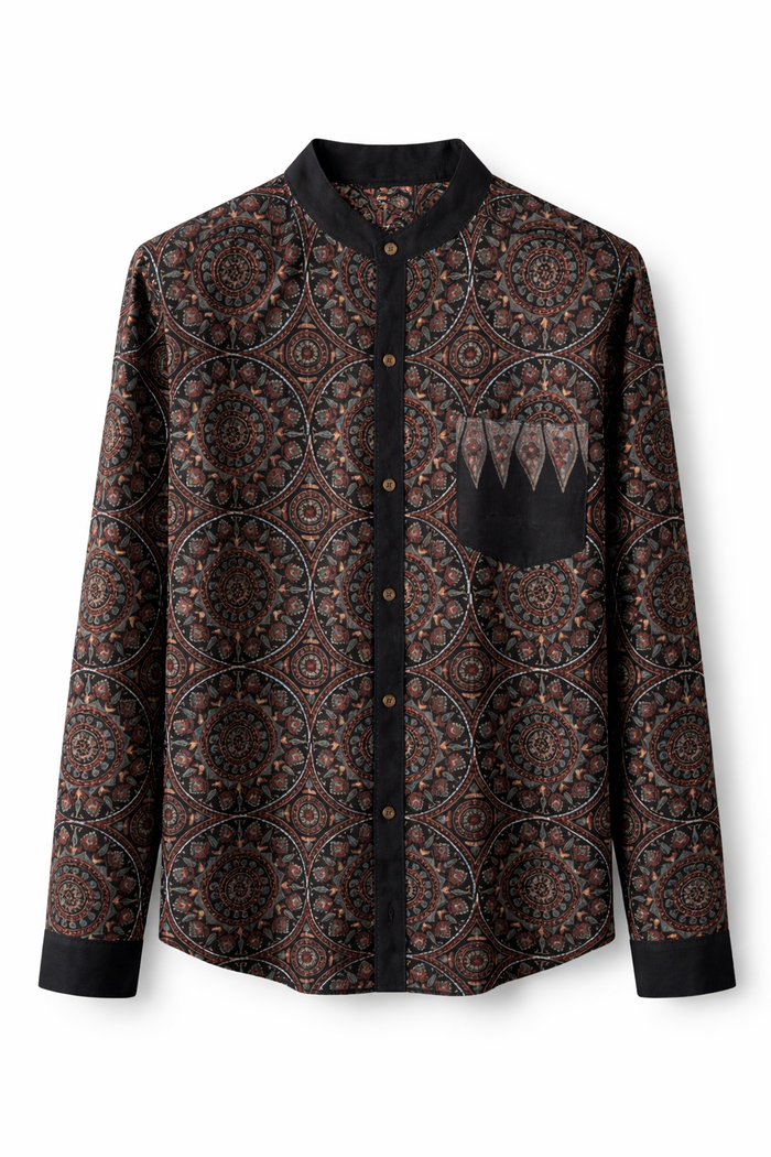 Ajrakh Kala Cotton Unisex Shirt - Black