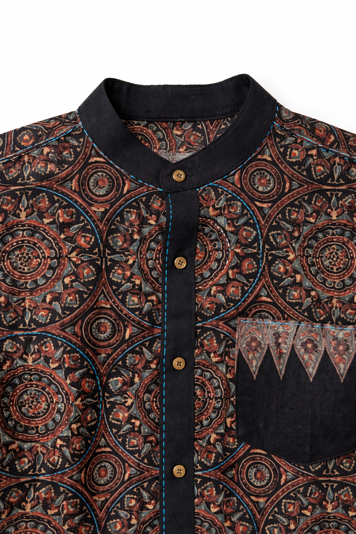 Ajrakh Kala Cotton Unisex Shirt - Black