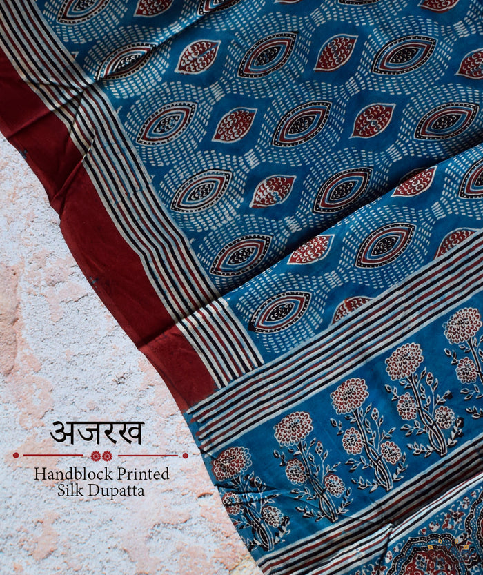 Ajrakh modal silk hand block printed dupatta