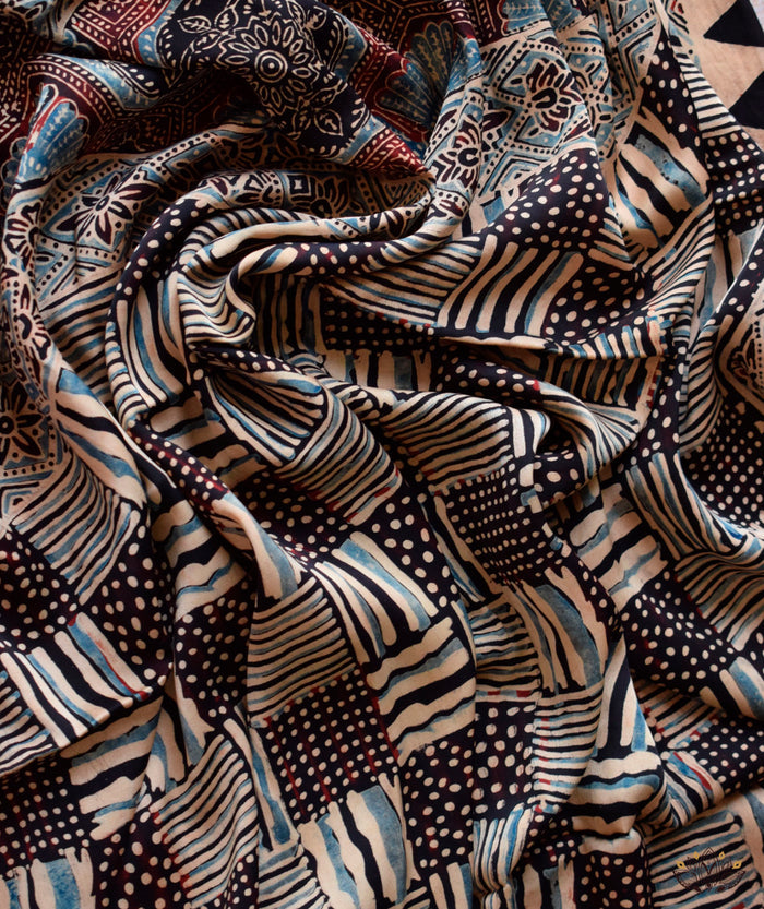 Ajrakh modal silk hand block printed dupatta