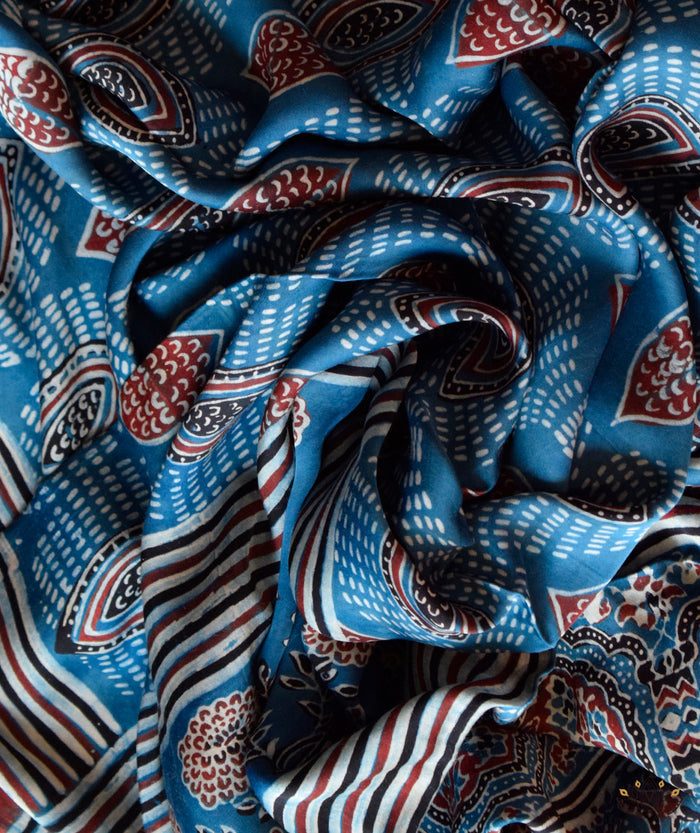 Ajrakh modal silk hand block printed dupatta