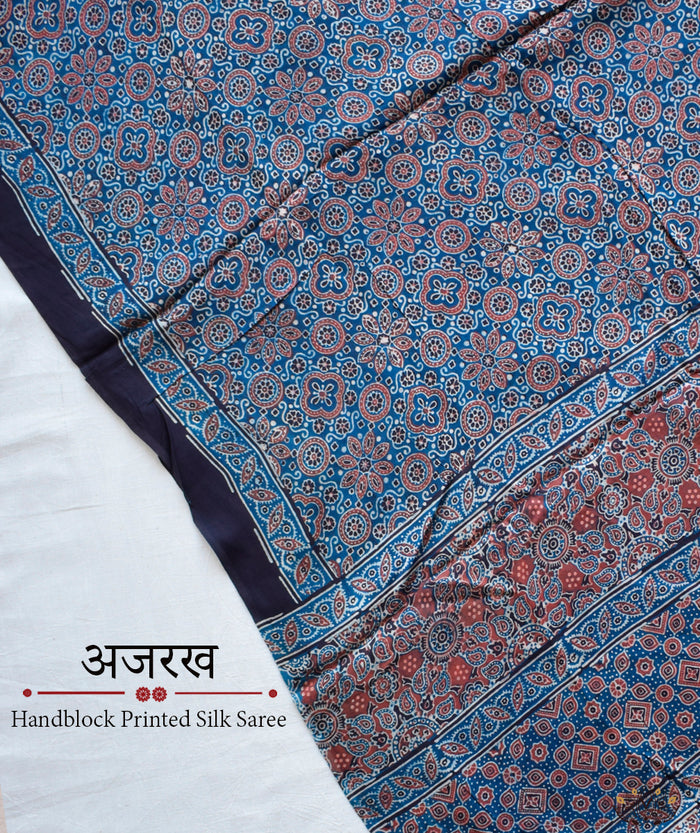 Ajrakh Modal Silk Hand Block Printed Saree