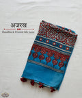 Ajrakh modal silk hand block printed saree
