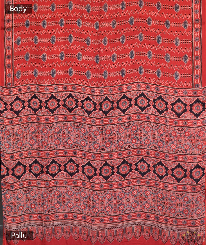 Ajrakh modal silk hand block printed saree
