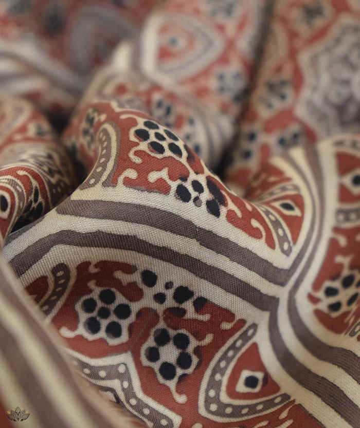Ajrakh modal silk hand block printed saree