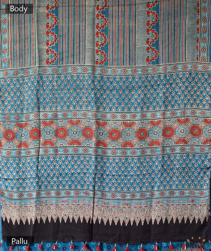 Ajrakh Modal Silk Hand Block Printed Saree