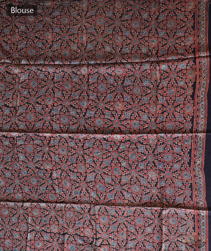 Ajrakh modal silk hand block printed saree