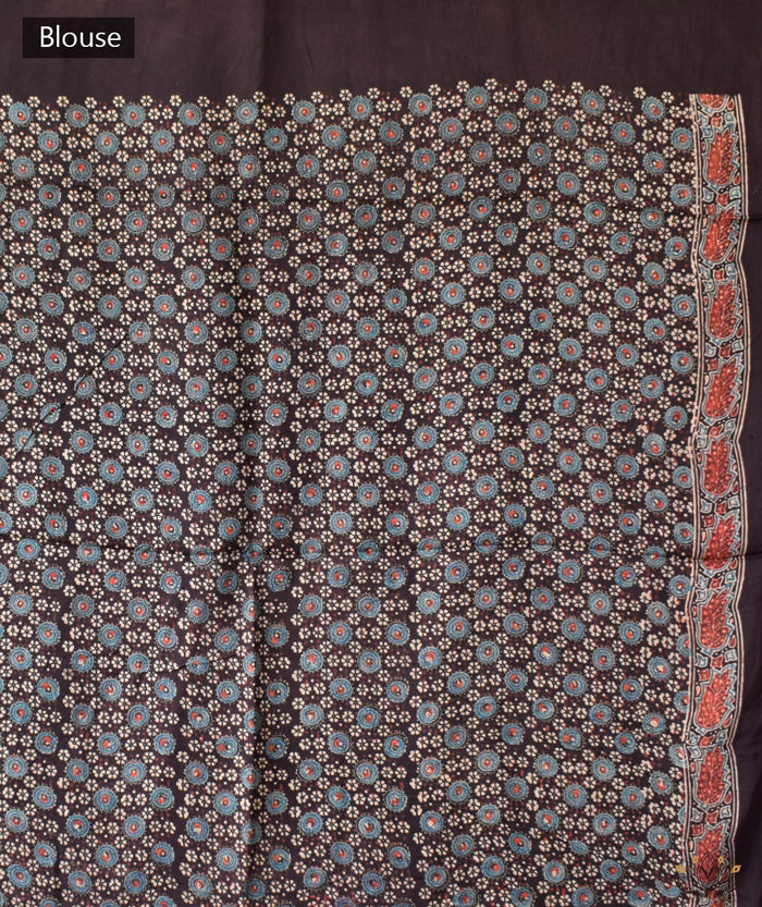 Ajrakh modal silk hand block printed saree