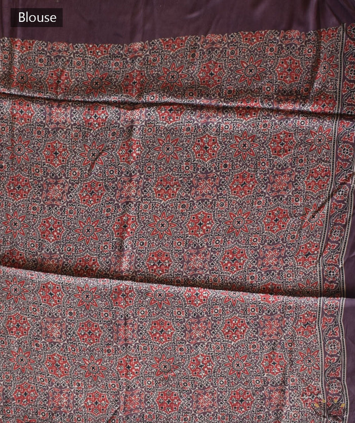 Ajrakh modal silk hand block printed saree