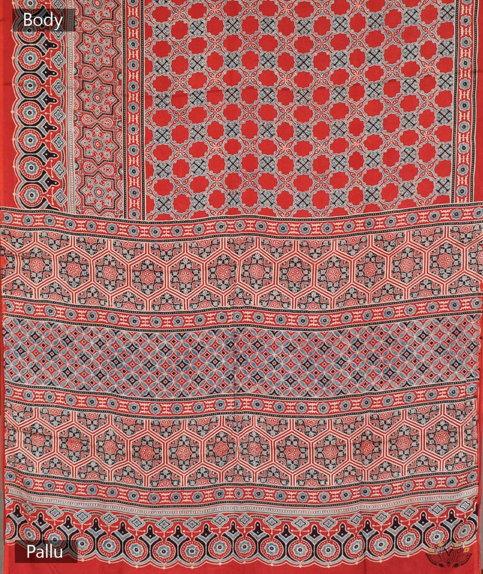 Ajrakh modal silk hand block printed saree