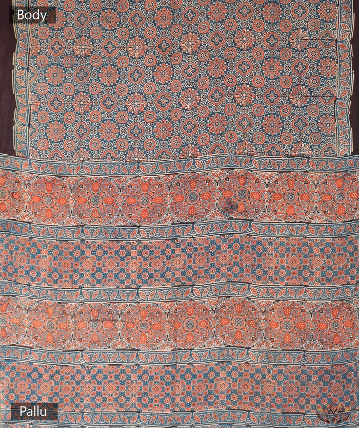 Ajrakh modal silk hand block printed saree