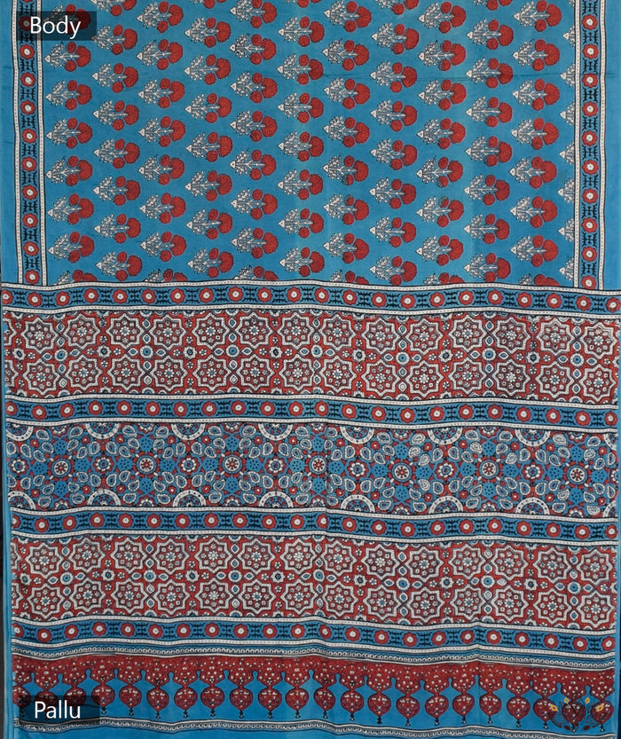 Ajrakh modal silk hand block printed saree