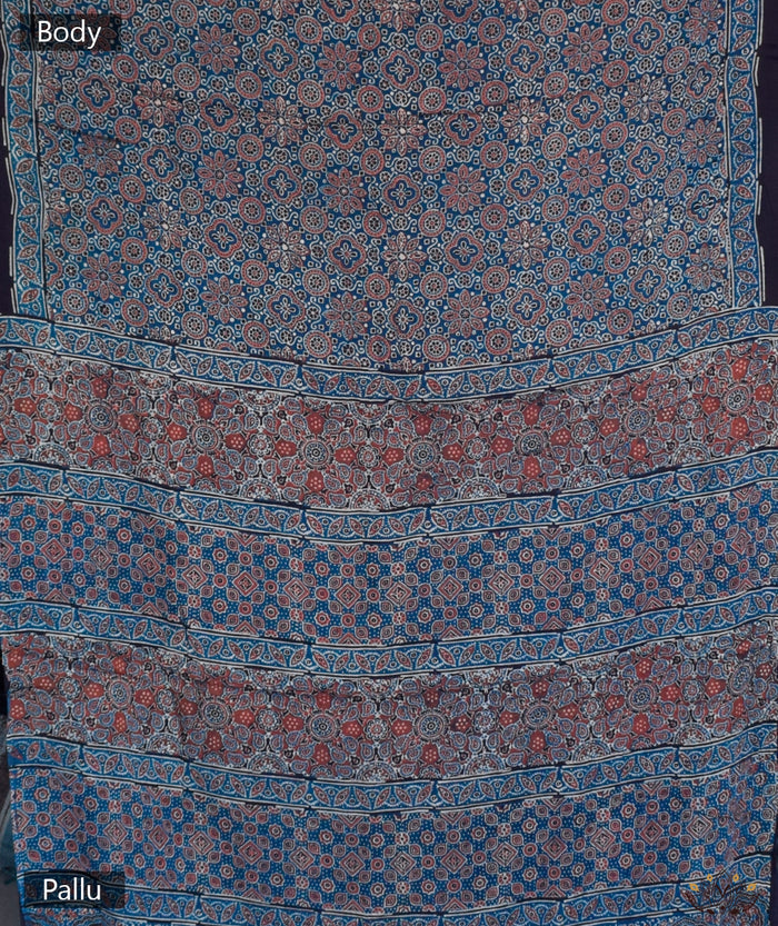 Ajrakh Modal Silk Hand Block Printed Saree