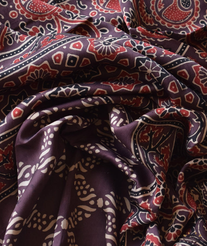 Ajrakh modal silk hand block printed saree