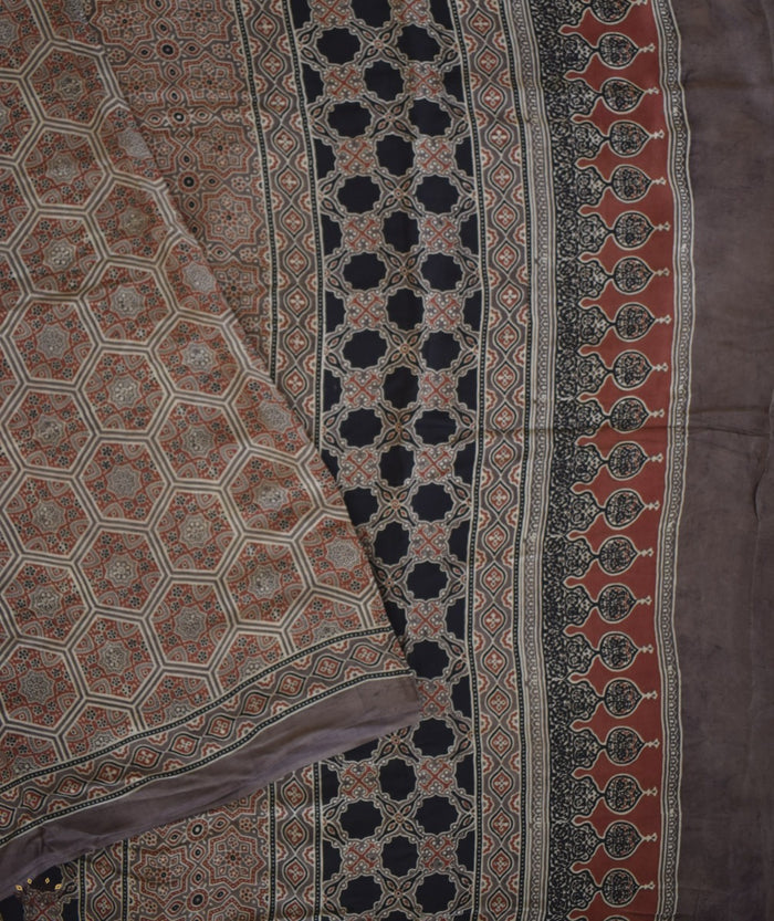 Ajrakh modal silk hand block printed saree