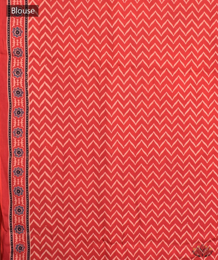 Ajrakh modal silk hand block printed saree