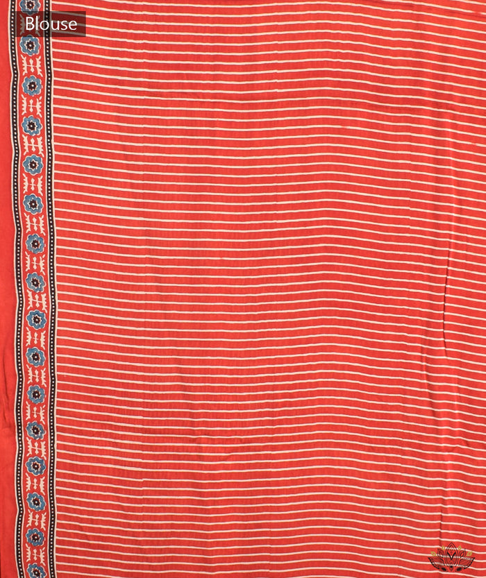 Ajrakh modal silk hand block printed saree