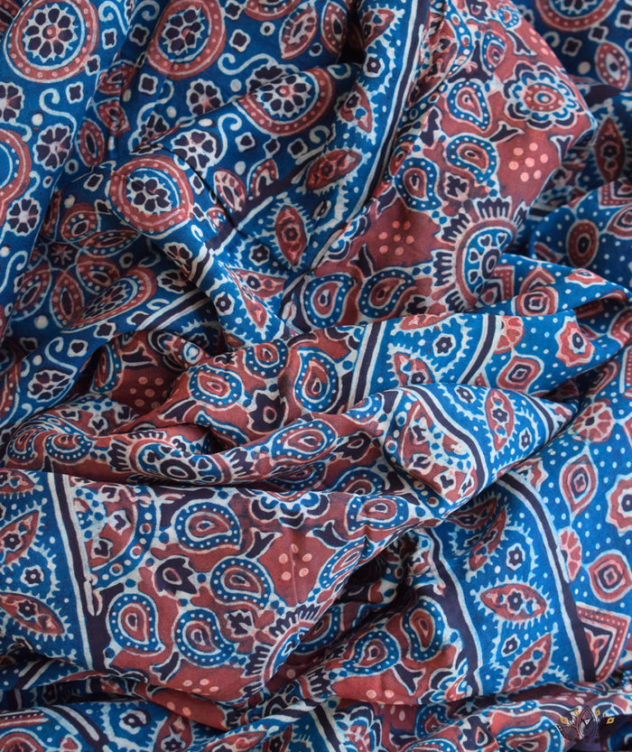 Ajrakh Modal Silk Hand Block Printed Saree