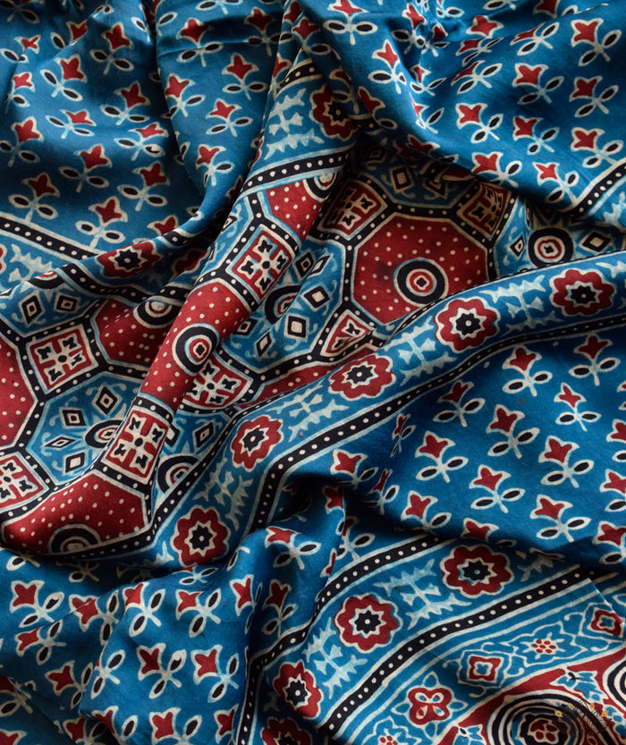 Ajrakh Modal Silk Hand Block Printed Saree