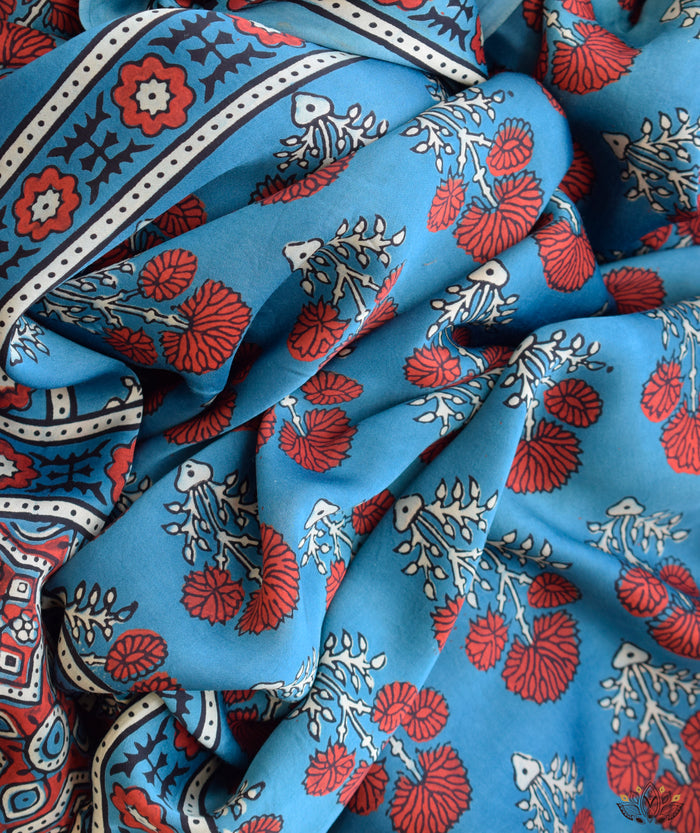 Ajrakh modal silk hand block printed saree