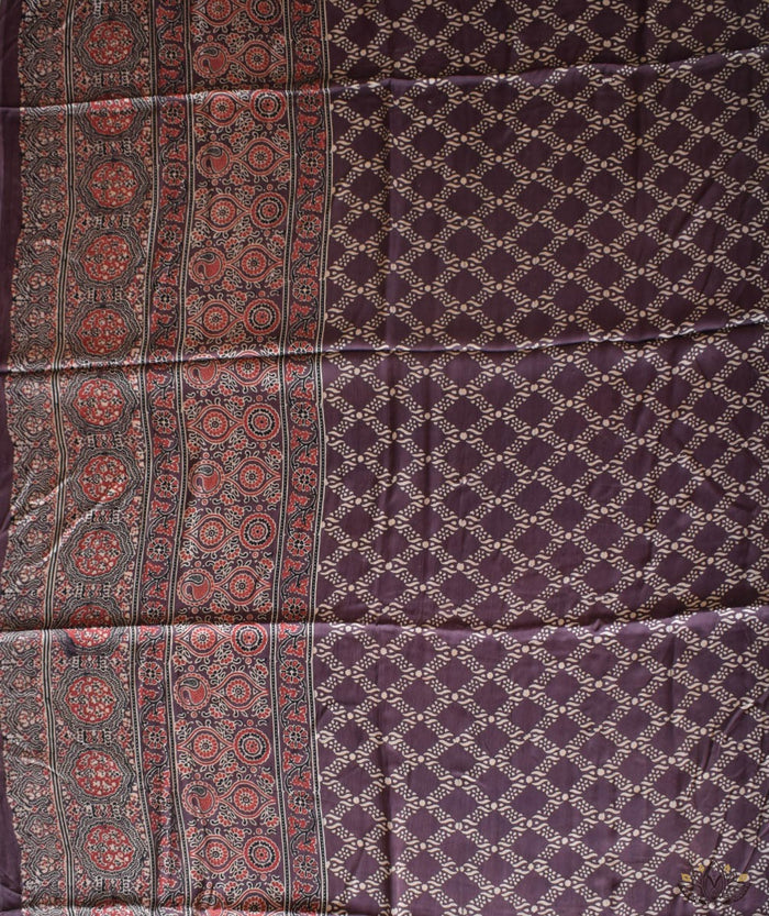 Ajrakh modal silk hand block printed saree