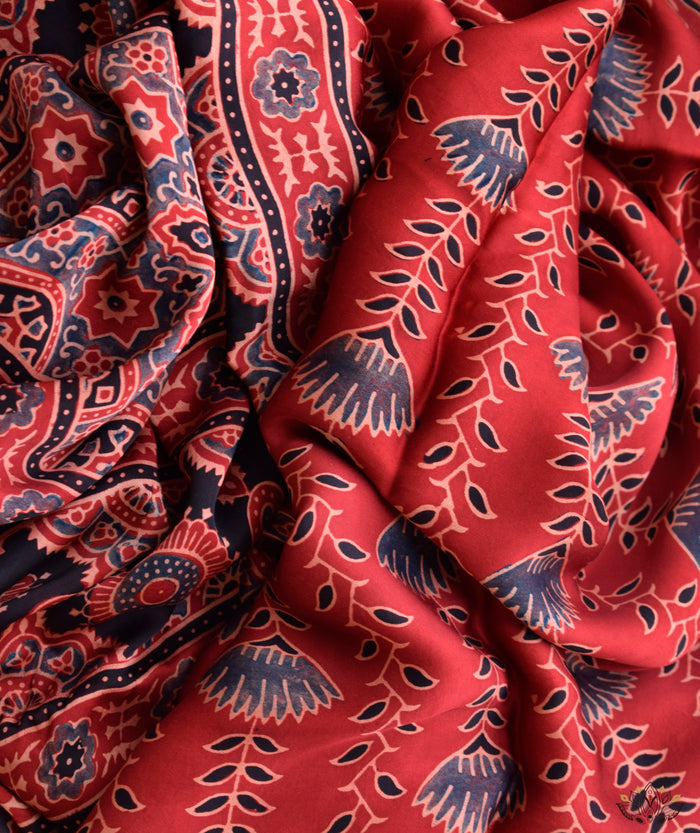 Ajrakh modal silk hand block printed saree