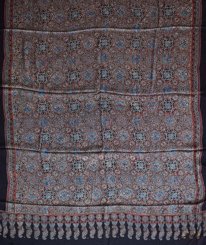 Ajrakh modal silk hand block printed saree