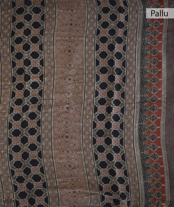 Ajrakh modal silk hand block printed saree