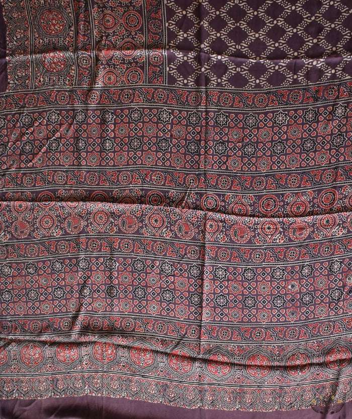 Ajrakh modal silk hand block printed saree