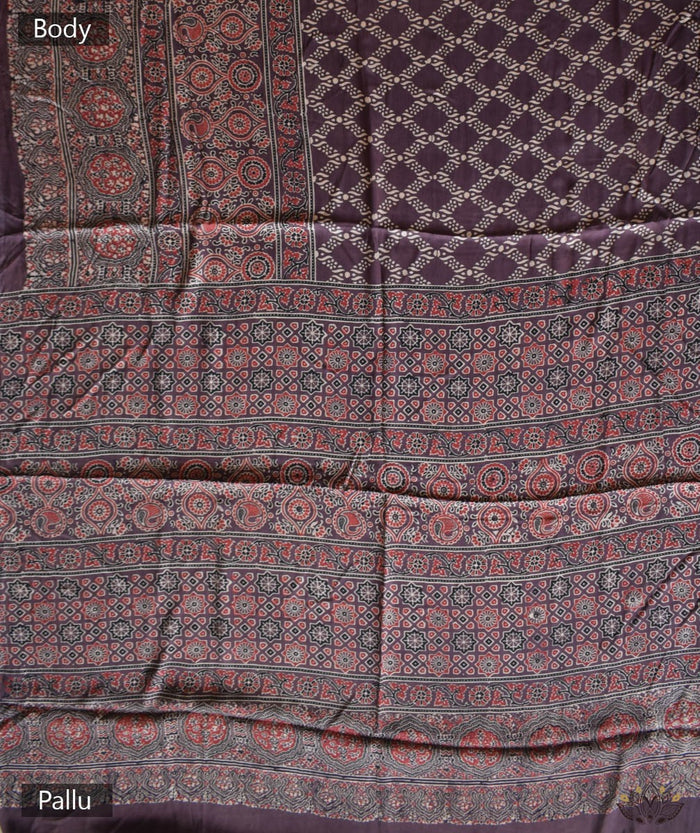 Ajrakh modal silk hand block printed saree