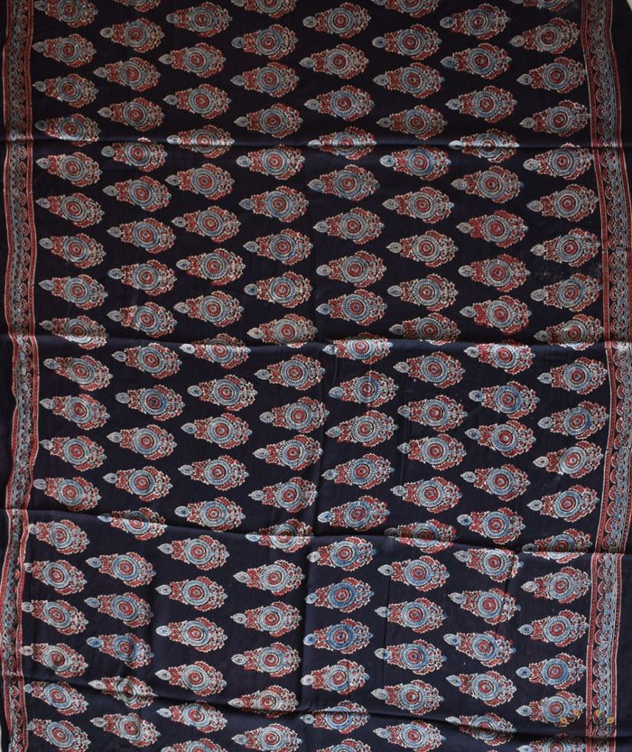 Ajrakh modal silk hand block printed saree